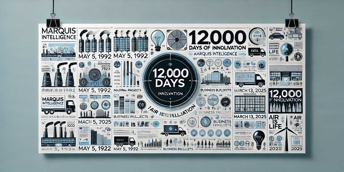 Marquis Intelligence celebrates 12,000 days of air quality innovation and expertise, shaping a cleaner future.