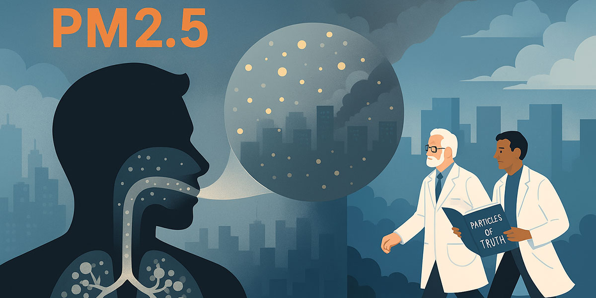 Air quality illustration: PM2.5 particles, wildfires, chimney - Is Clean Air a Necessity or a Luxury