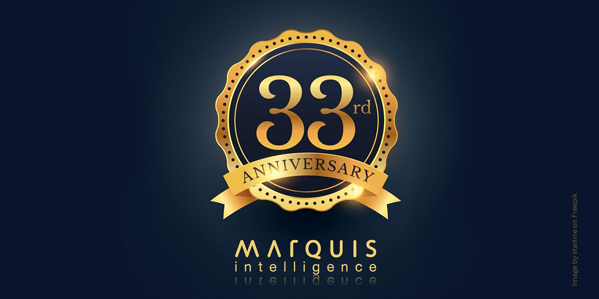 Visual for the 33rd anniversary of Marquis Intelligence, symbolizing long-term commitment to clean air and professional integrity.